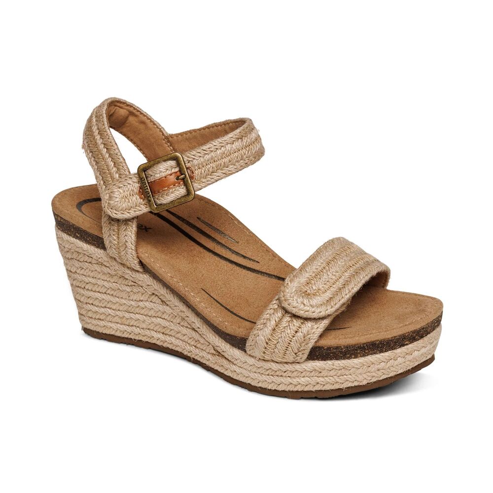 Aetrex Sydney Quarter Strap Espadrille Jute Wrapped Wedge, Size 8.5 (S2)